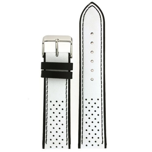 Tech Swiss Watch Band Sport Design White Black Genuine Leather 18 millimeter