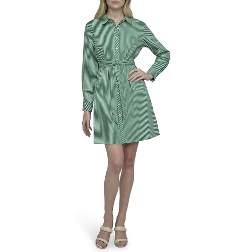 Image of DKNY Women's Long Sleeve Collared Tie Fit & Flare Mini Dress
