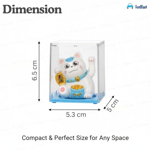 Image of FunBlast Maneki Neko Lucky Cat, Waving Arm Solar Powered Good Luck Wealth Welcoming Display Car Decor Paw Up with Arm, Decor Item for Home, Office and Car (Blue)