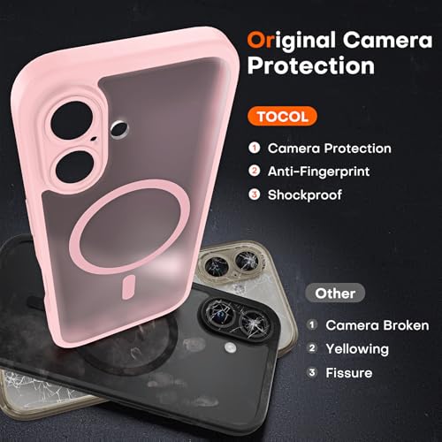 TOCOL Magnetic for iPhone 16 Case, Upgraded Full Camera Protection, Compatible with Magsafe, Drop Protection, Translucent Matte Back Bumper Phone Cover 6.1-Inch (Light Pink) by TOCOL - Image 5