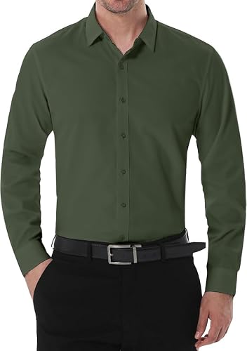 Chivaan Men's Dress Shirts Wrinkle-Free Long Sleeve Solid Formal &
