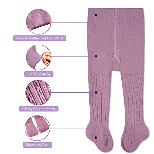 Cozyway Baby Tights For Girls - Cable Knit Cotton Leggings, Stockings, White/Black/Light Gray/Pink/Purple, 5 Pack, 6-12 Months #TOP1