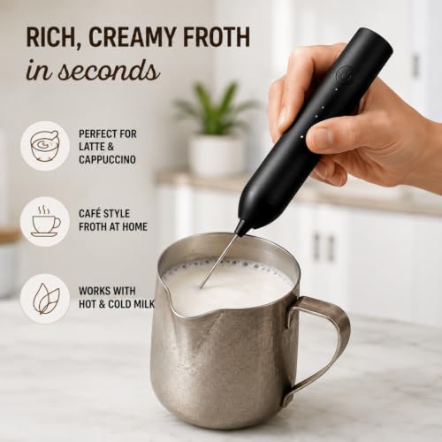 Image of Escala Coffee Frother Electric Rechargeable & Coffee Maker Machine for Home, 3 Speed Milk Frother, Coffee Beater, Coffee Whisker, Coffee Blender with Stainless Steel Whisk for Latte, Cappuccino
