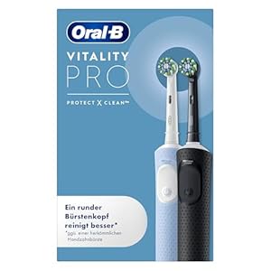 Oral-B Vitality Pro Elektrische Zahnbürste Doppelpack — Electric Toothbrush, Inkl. 2 Aufsteckbürsten — 3 Putzmodi für Zahnpflege, Zahnbürste Elektrisch, Designed by Braun, Schwarz und Blau