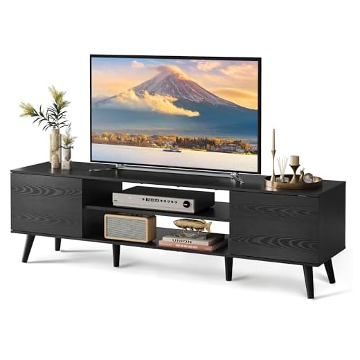 WLIVE TV Schrank Schwarz, 160 x 40 x 47 cm TV Lowboard mit 2 Türen und 2 Offenen Fächern, TV Board für Wohnzimmer, Esszimmer, Schlafzimmer, Schwarz