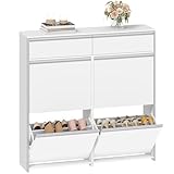 HEXCELEN Schmaler Schuhschrank mit 4 Klapptüren, Schuhkipper, Schuhregal mit Schublade, Schmaler...