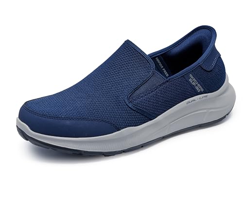 Skechers Equalizer 5.0 Drayze Baskets à Enfiler Mains Libres pour Homme, Cuir Dura en Maille Bleu Marine, 42.5 EU