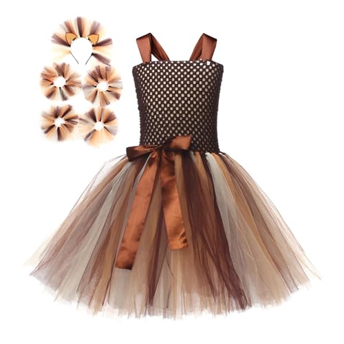 Disfraz de león para niños – Disfraz de animal, disfraz de león, vestido de niña con correa ajustable para el hombro para niñas 2 – 12, baile de máscaras, fiestas de Halloween, accesorios, fiesta