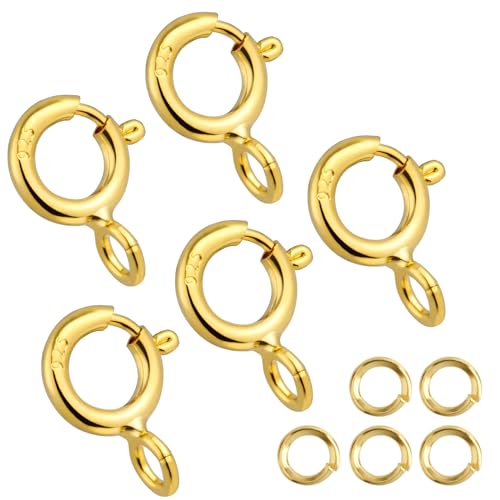 18K Gold Necklace Clasps - 5mm Spring Clasps for Jewelry Making, 4mm Jump Rings, Jewelry Clasps and...