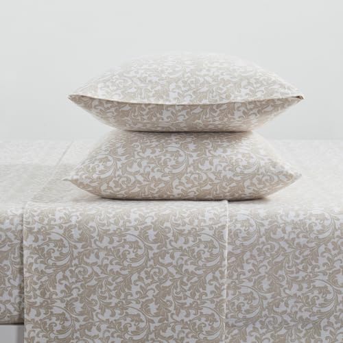 Image of TAHARI Home Brushed Flannel 4-Piece Bedding Set, Queen, Scroll Taupe