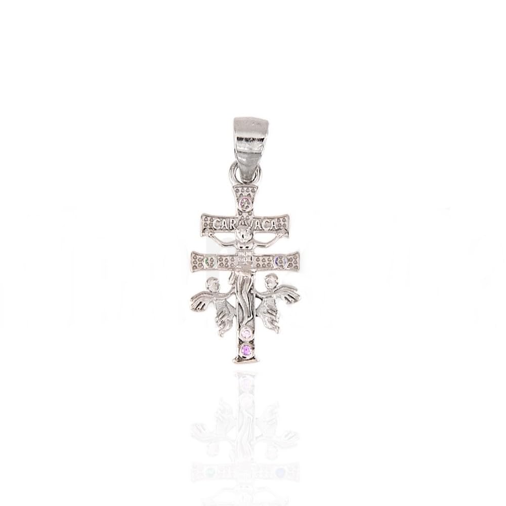 Caravaca-Kreuz Kette aus rhodiniertem Sterlingsilber und Zirkonia, 20 x 10 mm, Pequeño, Sterling-Silber, Kein Edelstein