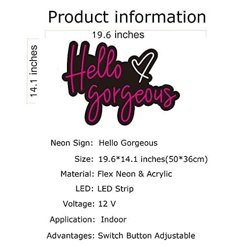 Image of Hello Gorgeous Neon Sign Light Wall Art Gift - Bar Pub Club Rave Apartment Home Decor for Party Christmas