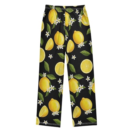 CHIFIGNO Boys Relaxation Pants Lemons Black Kids Pants Boys with Pockets Boys Pants Size 6-82