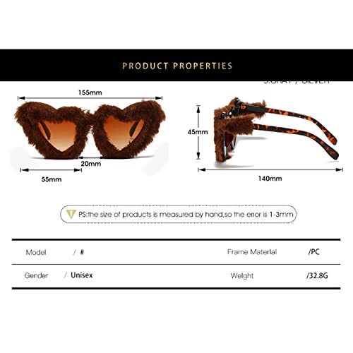 YAMEIZE Women Plush Heart Shape Sunglasses Punk Velvet Fuzzy UV400 Protection Cat Eye Glasses for Women Men Cosplay Party2
