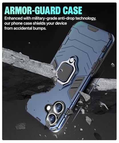 Image of WOW IMAGINE Shock Proof Back Case Mobile Cover for iPhone 16 | Back Cover Case (Tough Armor | Hybrid PC + TPU | Ring Holder & in-Built Kickstand | Blue)