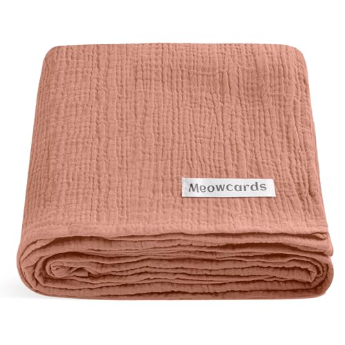 Image of meowcards Muslin Swaddle Blankets for Baby, Unisex Baby Boys Girls Essentials, Large 47 x 47 inches, Boho Receiving Blankets Newborn Registry Must Haves (Dusty Rose, Simple)