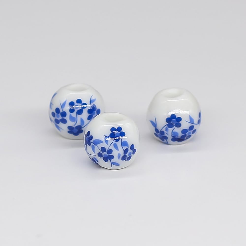 LannuMet 100PCS 8mm Round Blue and White Porcelain Beads,Blue Flower Bead Ceramic Beads for Necklace,Bracelet,Beading & Jewelry Making - Image 4