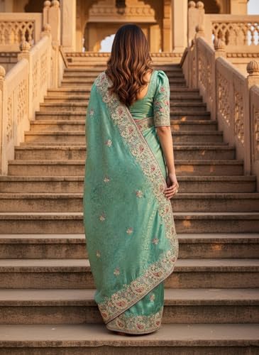 Image of Glory Sarees Women's Pure Soft Silk Banarasi Saree Traditional Embroidery Paisley Border With Blouse Piece (Qualamkars 103 Parent A)