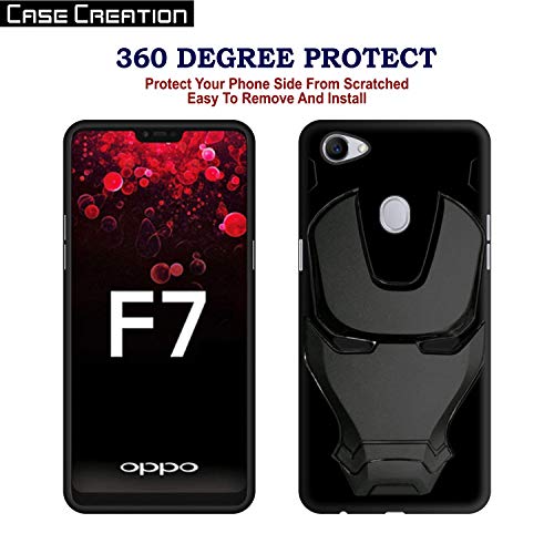 Image of COVERLY Official 3D Touch Feel Trending Marvel Avengers Logo Mask Soft Rugged Grip Silicone Iron Man Super Power Cartoon Movie Engraved Silicone Matte Back Cover for Oppo F7 - Black