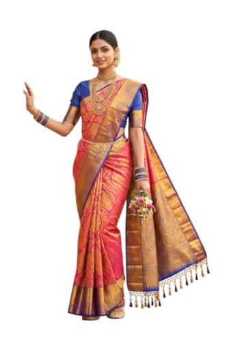 Image of VFCollections Women's Kanchipuram Silk Pure Pattu Sarees With Blouse