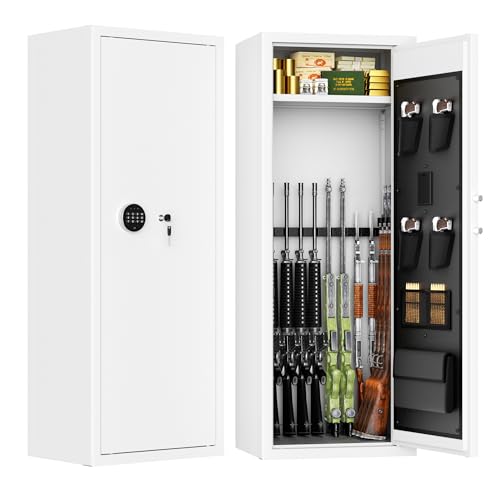Image of Bonusall 12-15 Gun Safe for Rifles, Large Rifle Safe for 9 Rifles & 4 Pistols with Digital Keypad, Anti-Pry Steel Cabinet, Adjustable Shelves & Dual Alarm for Home-White