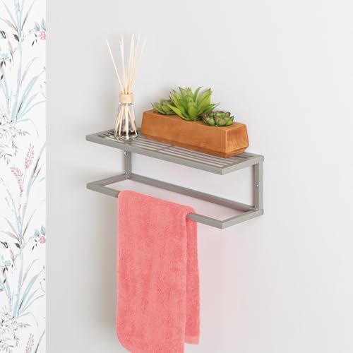 Honey-Can-Do Steel Bathroom Slatted Shelf with Towel Bar BTH-09097 Satin Nickel by Honey-Can-Do - Image 2
