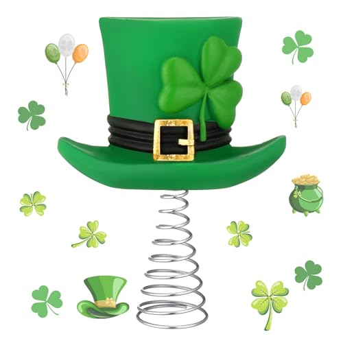 Queekay 4 Inches St Patrick's Day Hat Miniature Tree Topper Green Irish Lucky Shamrock Ornaments Mini Tree Topper Decorations for Holiday Party Supplies Gift