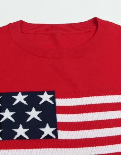 Image of Women's Lightweight Thin Knit Sweater USA American Flag Pullover Sweaters