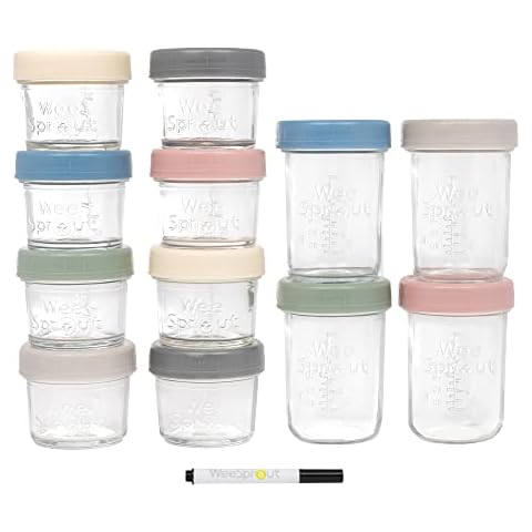 WeeSprout Glass Baby Food Storage Jars - 12 Set | 4 ounce & 8 ounce Baby Food Jars with Lids | Freezer Storage | Reusable Small Glass Baby Food Containers | Microwave/Dishwasher Friendly | for Babies Cover