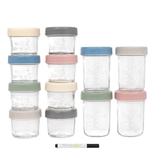 Weesprout Glass Baby Food Storage Jars - 12 Set | 4 Ounce & 8 Ounce Baby Food Jars With Lids | Freezer Storage | Reusable Small Glass Baby Food Containers | Microwave/Dishwasher Friendly | For Babies #TOP29