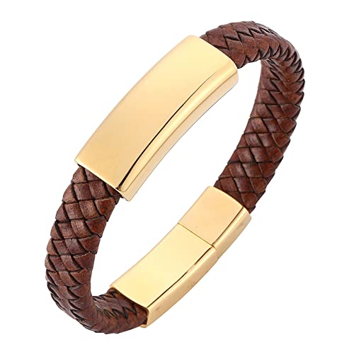 Bracelet en cuir tressé punk avec boucle acier inoxydable pour homme et femme tendance