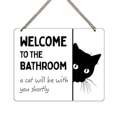 Funny Black Cat Welcome Hanging Sign