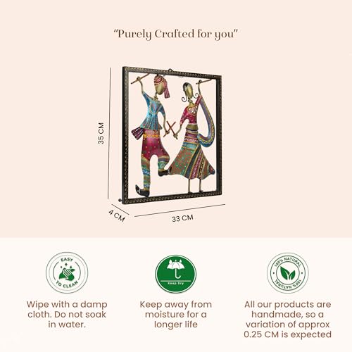 Image of Habere India-All the Cultures Fabricating India Rajasthani Figures Wall Decor | Wall Decor for Living Room | Rajasthani Wall Decoration | Folk Art Panel | Gifting Wall Art (Design02: L33 x W4 x H35 cm)
