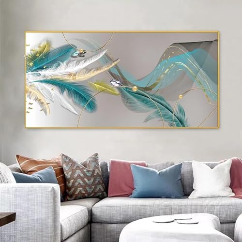 Affiche plume papillon art moderne cadre doré pour décorer le salon