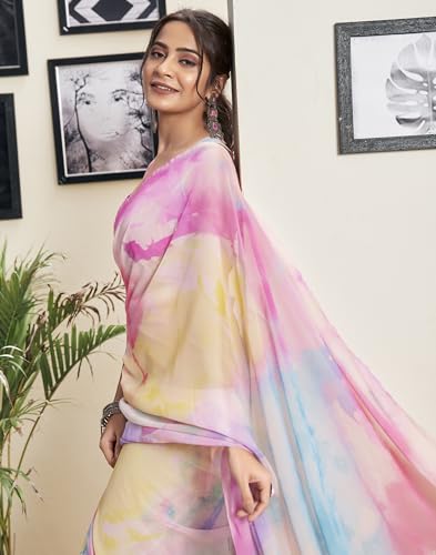 Image of SIRIL Women's Georgette Printed One Minute Saree Ready to Wear With Unstitched Blouse Piece