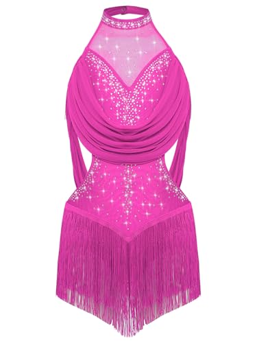 YiZYiF Abito Ballo Latino Bambina Ragazze con Strass Frange Body