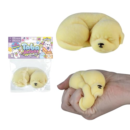 ORB Tabalicious Fluffs TABA Squishy Dog (Yellow) - Fuzzy, Flocked, Cute Animal TABA Squishies Toys - Soft and Sticky Stress Ball Fluff Toys - Kawaii Sensory and Fidget Toys and Gifts Kids and Adults