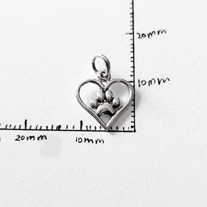 Sterling Silver Tiny Heart Charm with Paw Print Necklace,18" - Image 4