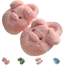 Pig Slippers for Women Men, Cute Pig Cartoon Animal Home Furry Slides Fuzzy Memory Foam Slippers Warm Comfy Winter House Shoes for Adults Kids Christmas Pig,7-7.5 Women/5.5-6 Men