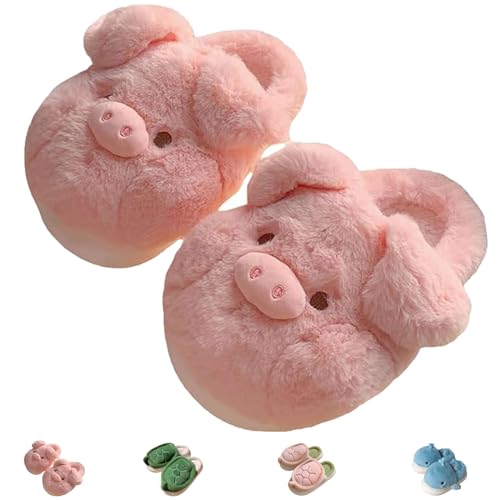 Pig Slippers for Women Men, Cute Pig Cartoon Animal Home Furry Slides Fuzzy Memory Foam Slippers Warm Comfy Winter House Shoes for Adults Kids Christmas (Pig,7-7.5 Toddler)