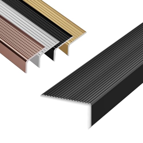 HOUKOIKBUG Aluminium Nez De Marche 90cm Forme en L Protecteur De Bord D'escalier Marche Profilé D'escalier Antidérapante pour Bordure D'escalier(Black,1-1/8in/3cm)