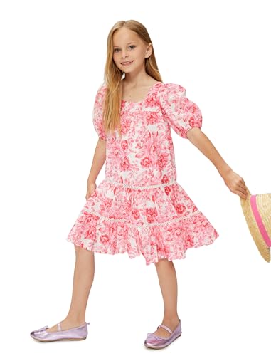 Vestido niñas Koton con mangas farol abullonadas y cuello cuadrado estampado floral