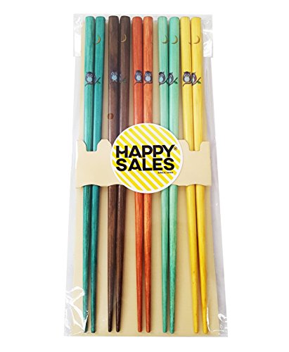 Happy Sales HSCS-FCR17, 5 Pairs Owl Bamboo Chopsticks Gift Set Muliticlor #7223