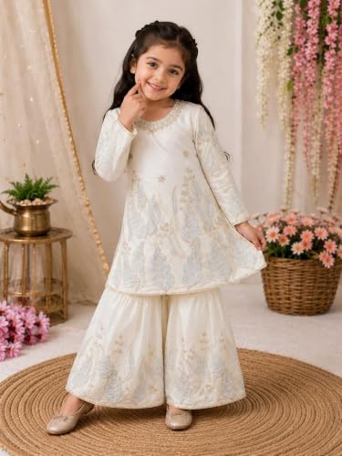 Garvika Girls Kurta Sharara Set, Ethnic Festive Wear Kids Ethnic Suit For Girls Indian Pakistani Party Wear Dress (Us, Age, 2 Years, White) #TOP19