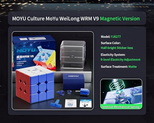 Image of HAWKISTER Moyu Wrm V9 Magnetic 3X3 Stickerless Speed Cube, Moyu Weilong Wr M V9 Magnetic Dual Adjustment Professional Flagship 3X3X3 Cube (Magnetic Version), For Kid