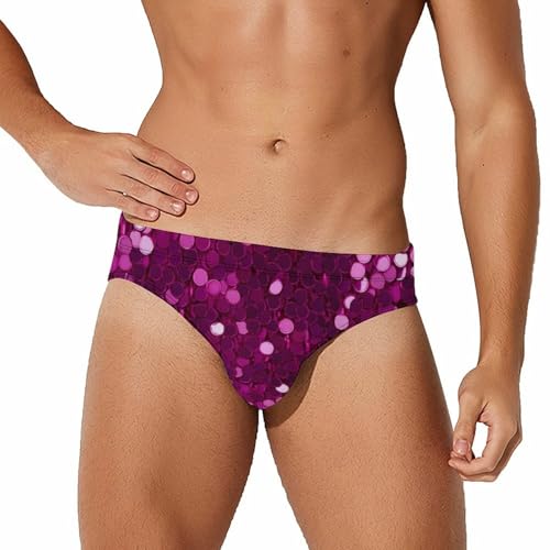 Bright Rose Red Sequins Pattern Mens Swim Briefs Bikini Sexy Low Rise Trunks Swimsuit Bathing Suit Beach