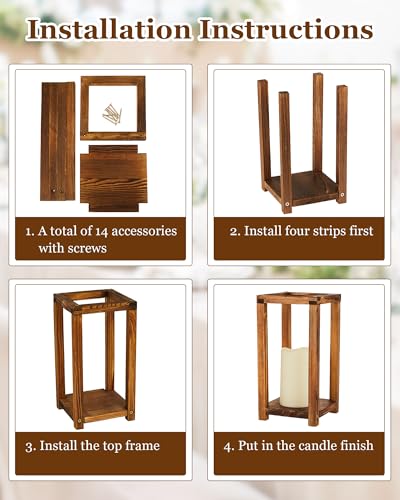 24 Pcs Wooden Wedding Lantern Set with Flameless LED Candles - Rustic Table Decor for Home, Christmas, and Weddings (Brown)