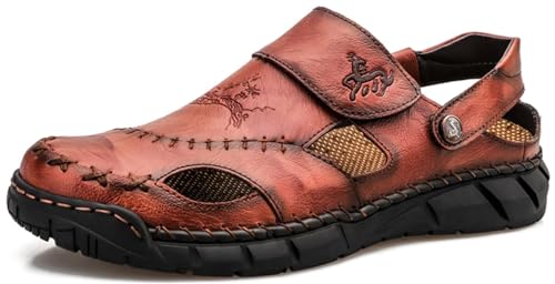 Sandalias de cuero para hombre con punta cerrada, calzado de verano transpirable de alta calidad