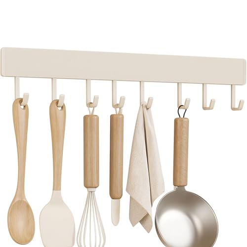RETSAMV Colgador Utensilios Cocina Sin Taladro Barra De Pared Con Ganchos Organizador Multifuncional Móvil 40/50cm Para Cocina Baño Entrada Dormitorio (White-40cm)