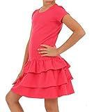 Hergestellt in EU Dykmod Mädchen Kleid Falten Kurzarm Sommer Frühling hk272 116, Koralle